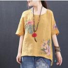Short-sleeve Floral Embroidered Tunic Shirt