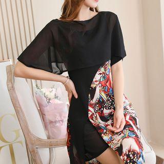 Set: Printed Panel Strappy Midi Dress + Short-sleeve Top