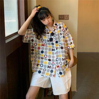 Dotted Elbow-sleeve Shirt / Wide-leg Shorts