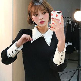 Contrast-collar Wide-cuff Mini Dress