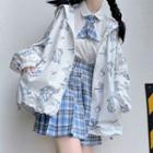 Cartoon Bear Print Hooded Zip-up Jacket