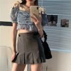 Short-sleeve Cold-shoulder Blouse / Mini Skirt