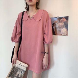 Balloon-sleeve Collared T-shirt