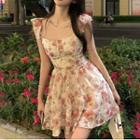 Sleeveless Flower Print Mini A-line Dress Dress - Floral - Pink - One Size