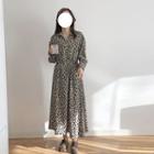 Leopard Print Midi Shirt Dress As Shown In Figure - One Size