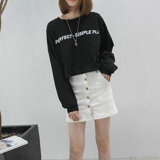 Lettering Cropped Long-sleeve T-shirt