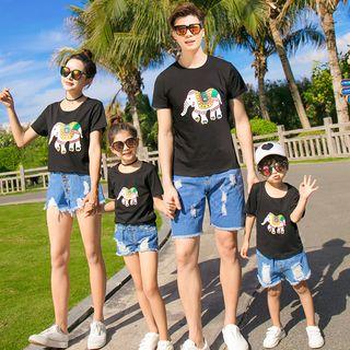 Family Matching Short-sleeve Elephant Print T-shirt / Denim Shorts / Set