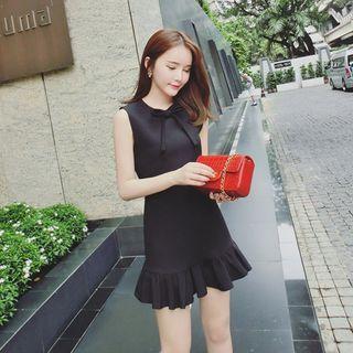 Bow Sleeveless Ruffle Hem A-line Dress