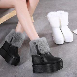 Furry Trim Hidden Wedge Platform Short Boots