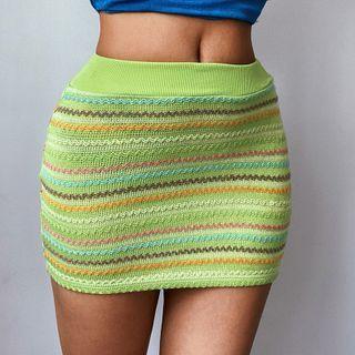 High Waist Striped Knitted Mini Skirt