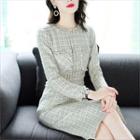 Long-sleeve Tweed Midi Dress