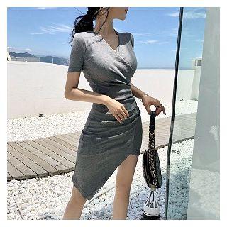 Asymmetric V-neck Slim-fit Dress