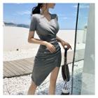 Asymmetric V-neck Slim-fit Dress