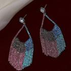 Rhinestone Fringed Earring 1 Pc - Pink & Blue - One Size