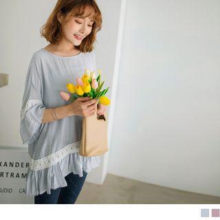 Ruffled Hem Lace Trim Panel Top