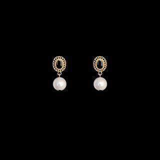 Glaze Faux Pearl Dangle Earring 1 Pair - Black & Gold & White - One Size