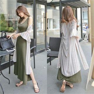 Slit-side Pattern Robe Cardigan