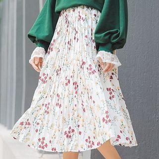 Floral Print Midi Accordion Pleated Skirt