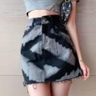Tie-dyed High Waist A-line Mini Denim Skirt