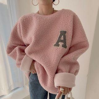 Letter Applique Fleece Sweatshirt