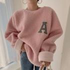 Letter Applique Fleece Sweatshirt