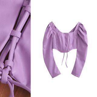 Square Neck Faux Leather Crop Blouse