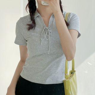 Lace-up Cropped Polo Shirt