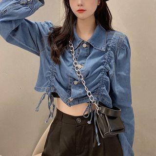 Drawstring Cropped Denim Shirt