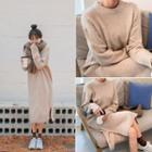 Slit-side Wool Blend Long Knit Dress