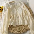 Lace-collar Puff-sleeve Slim Shirt