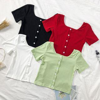 Square-neck Crop Knit Top