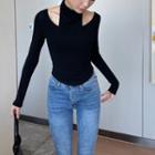 Mock Neck Cold Shoulder T-shirt