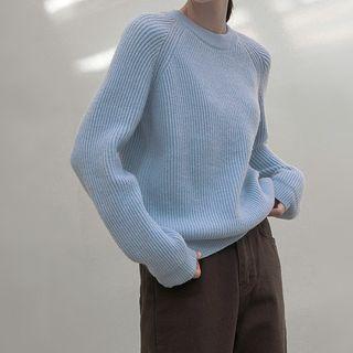 Raglan Round-neck Ribbed Knit Top