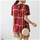 Lace-up Back Checked Top