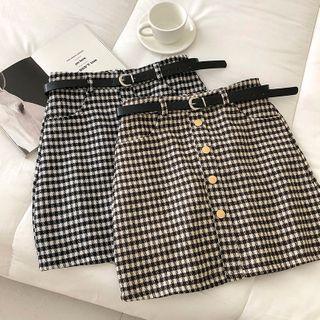 Two Tone Plaid Acrylic High-waist A-line Skirt