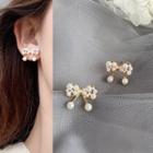 Faux Pearl Bow Stud Earring 1 Pair - Gold - One Size