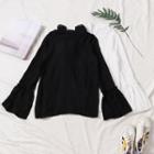 Frilled Trim Stand Collar Bell Sleeve Top
