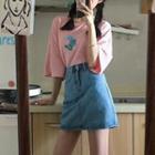 Print Loose-fit T-shirt / Denim A-line Skirt
