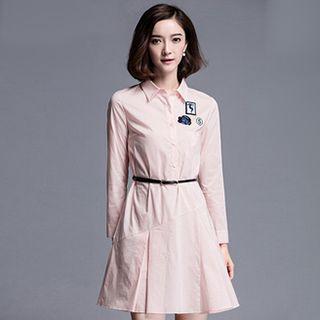 Embroidered Long-sleeve Shirtdress With Belt
