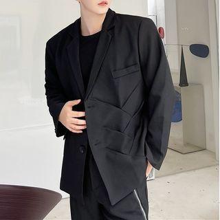 Two Button Plain Pleated Blazer