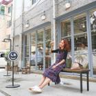 Spaghetti-strap Slit-hem Plaid Long Dress