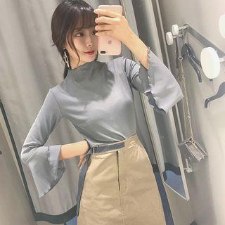 Bell-sleeve Mock Neck T-shirt