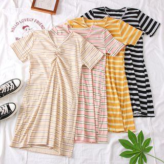 Striped Ruched T-shirt Dress