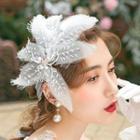 Wedding Lace Headpiece / Faux Pearl Dangle Earring