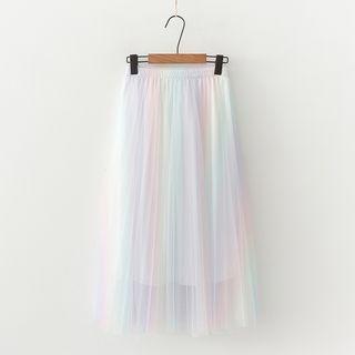 Band-waist Mesh Midi A-line Skirt As Shown In Figure - One Size