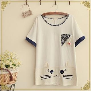 Cat Embroidered Short-sleeve T-shirt