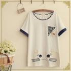 Cat Embroidered Short-sleeve T-shirt