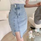 High-waist Asymmetric-hem Denim Skirt