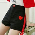 Heart-appliqu  Cotton Shorts Black - One Size