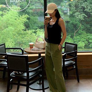 Pocket-detail Linen Blend Straight-cut Pants